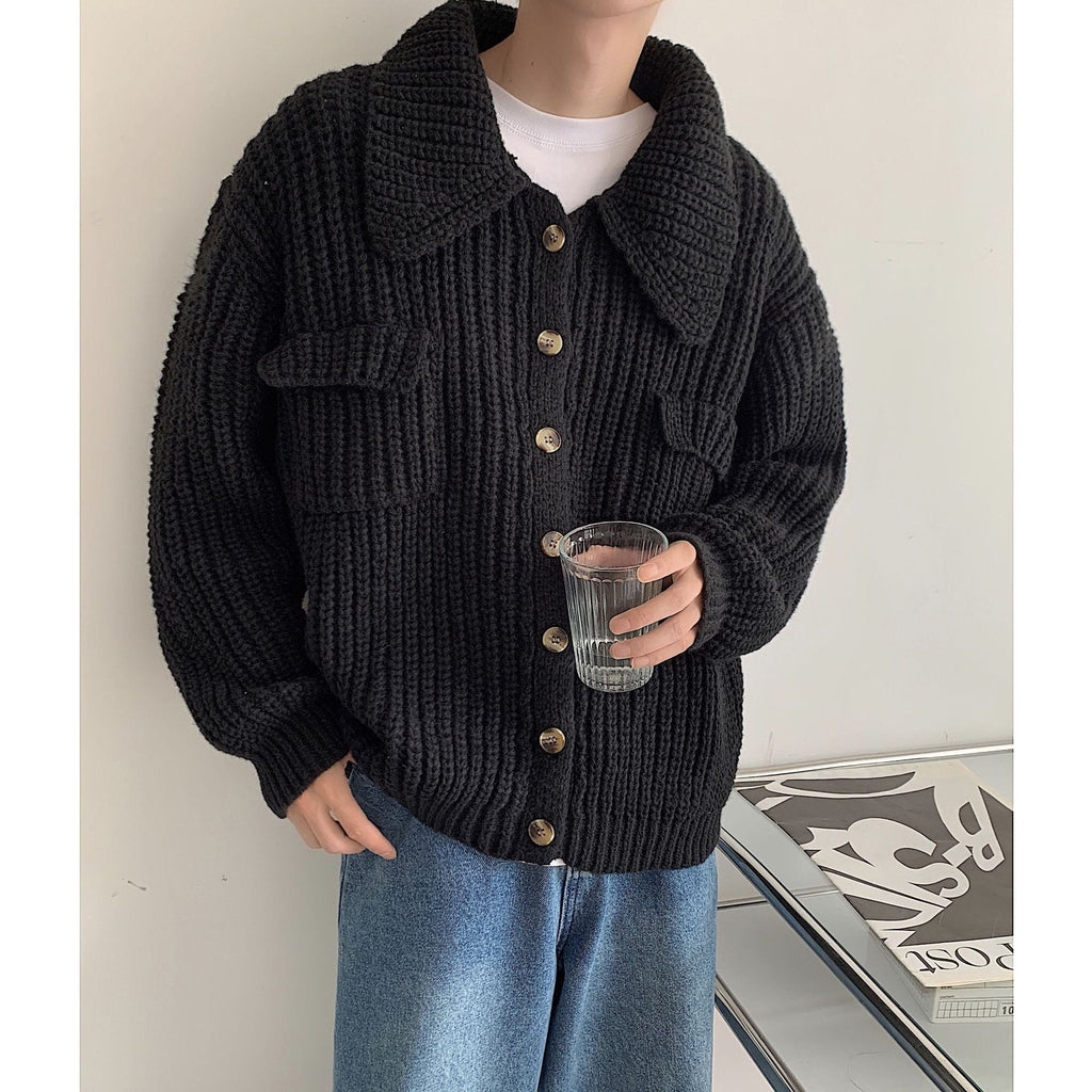 Retro Lapels Sweater Single-breasted Men's Cardigan Sweater Coat