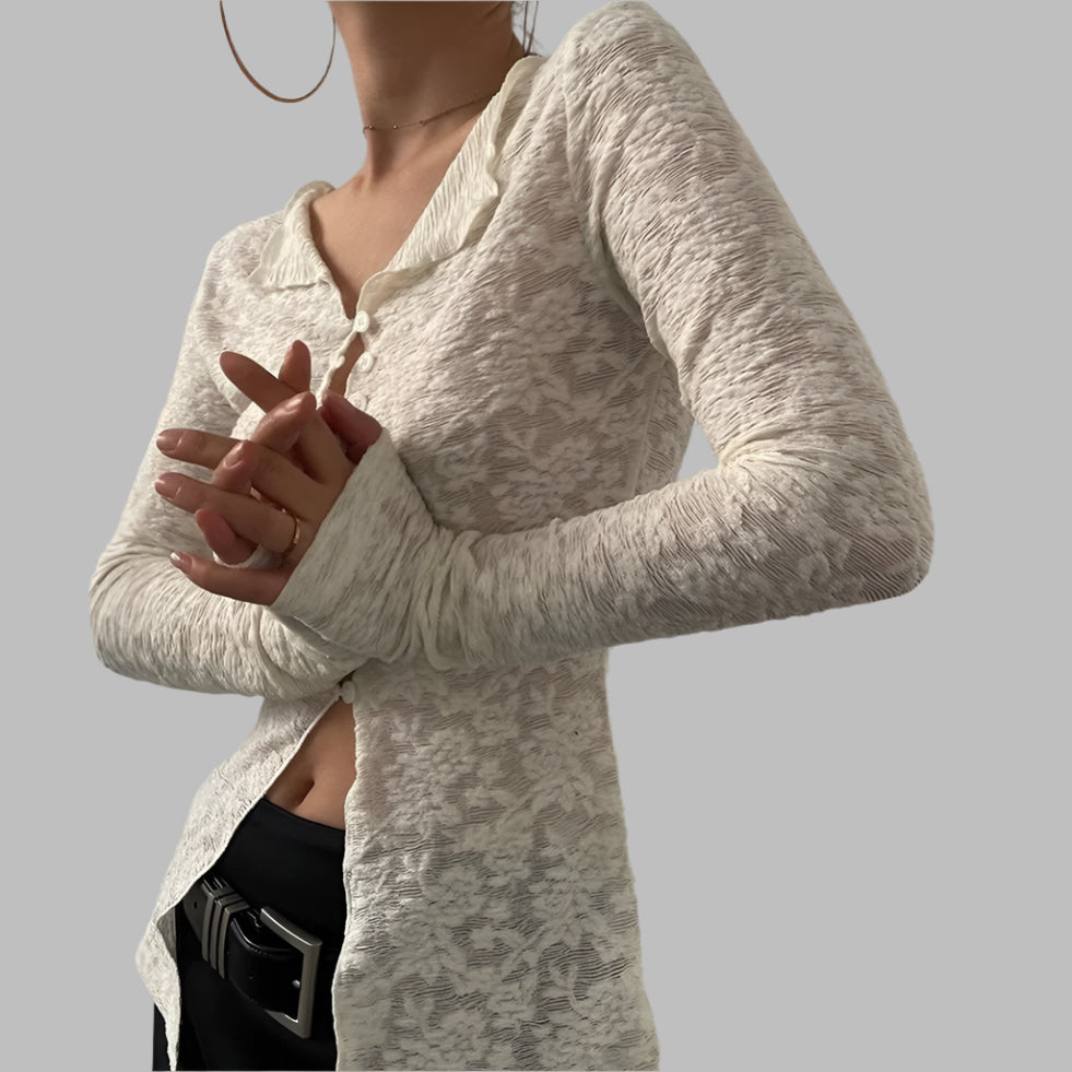 Sexy Pure Lace Light Breathable Long Sleeves Cardigan T-shirt