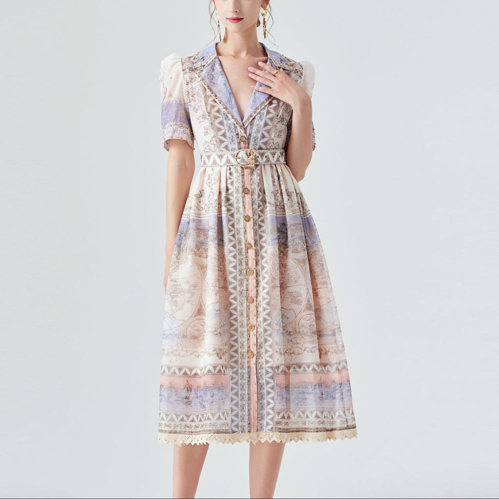 Australian Luxury High Version Stitching Lace Heavy Industry Beads Midi Dress