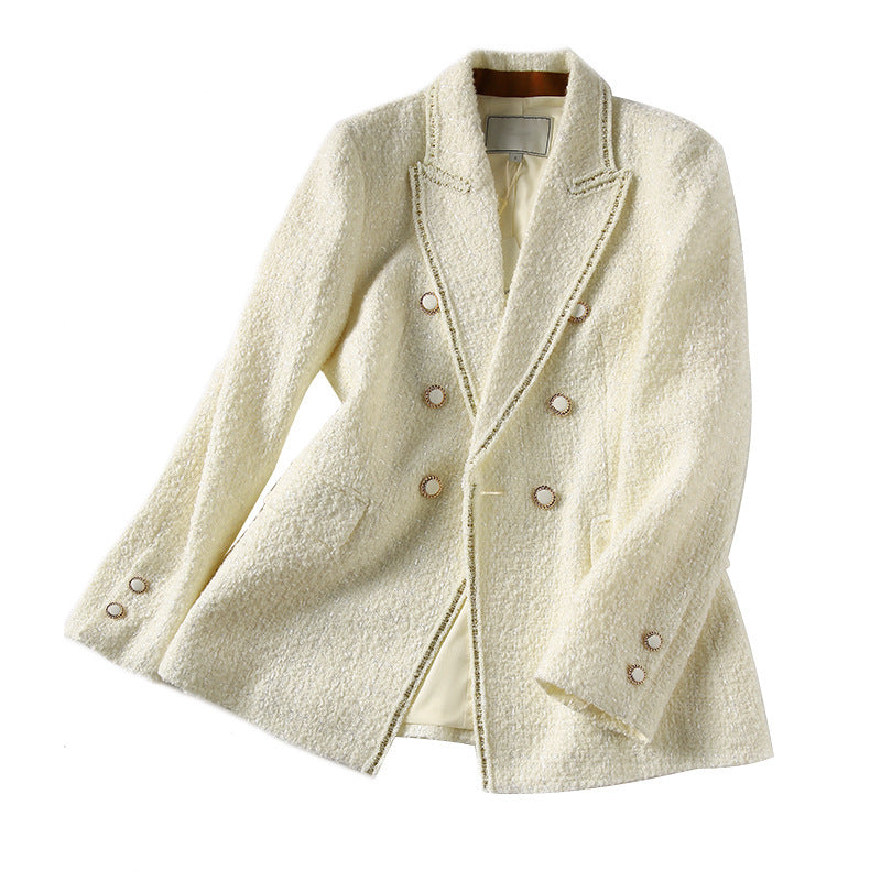 Women's Wool Solid Color Tweed Short Suit Jacket