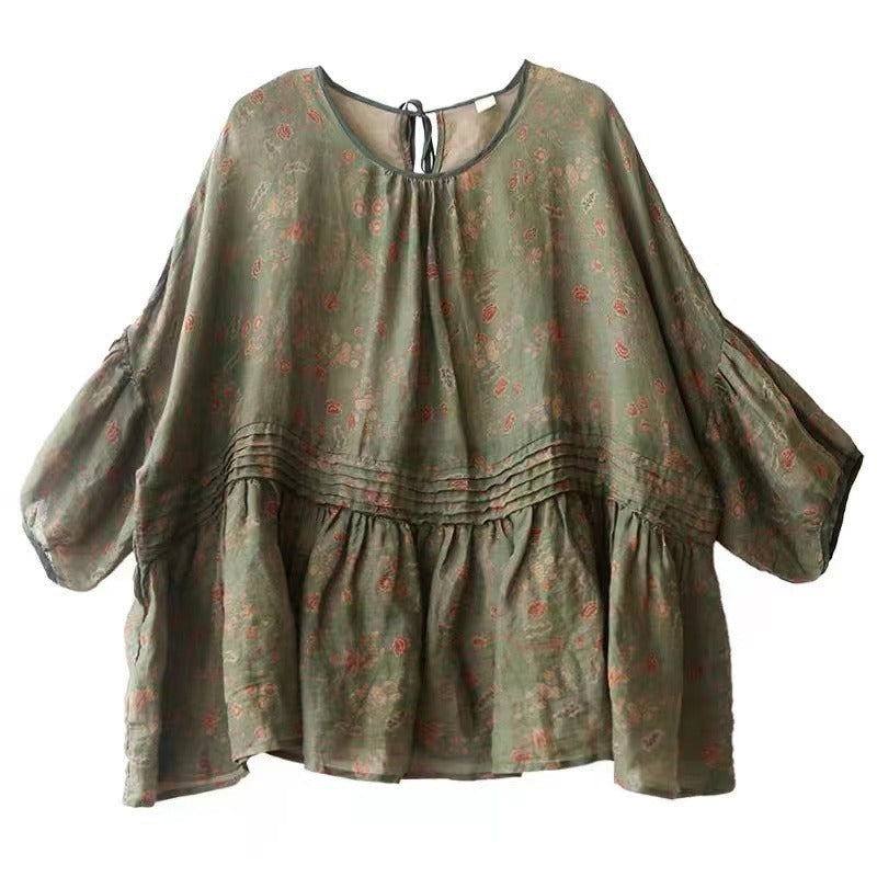 Summer Artistic Vintage Floral Cotton And Linen Shirt