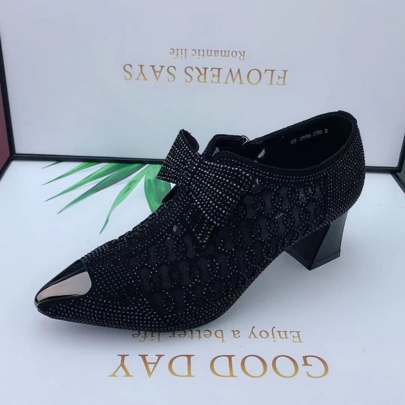 Women's All-match Chunky Medium High Heel Hollow Mesh Shoes