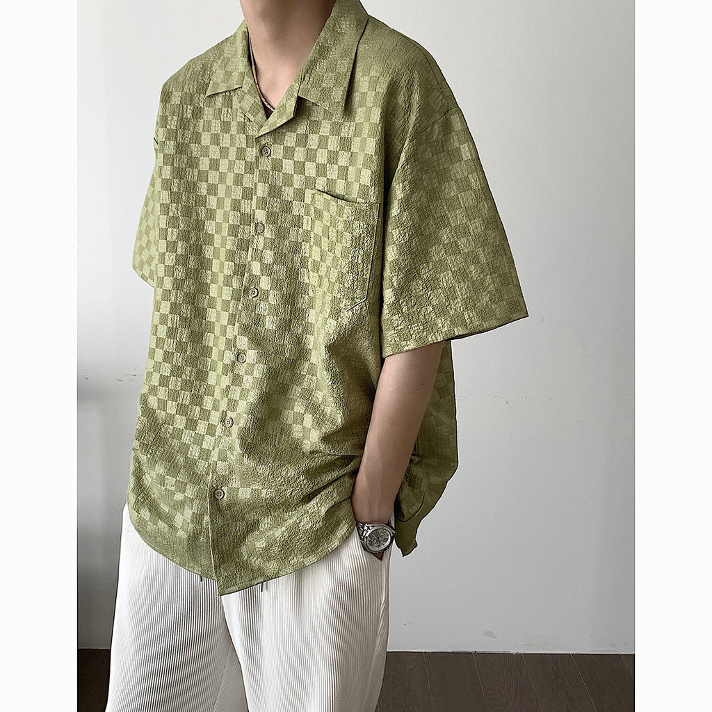 Men's Summer Checkerboard Short Sleeve Shirt Breathable And Light