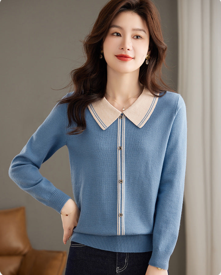 Women's Fashion Color Contrast Slimming Sweater