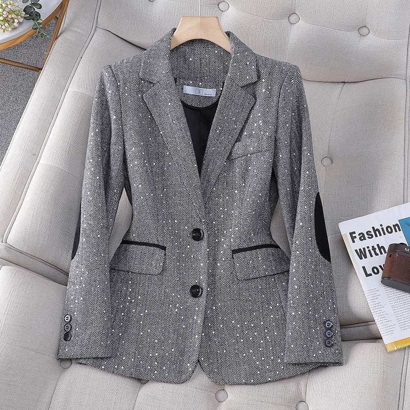 Women's Korean-style Houndstooth Design Small Suit Jacket