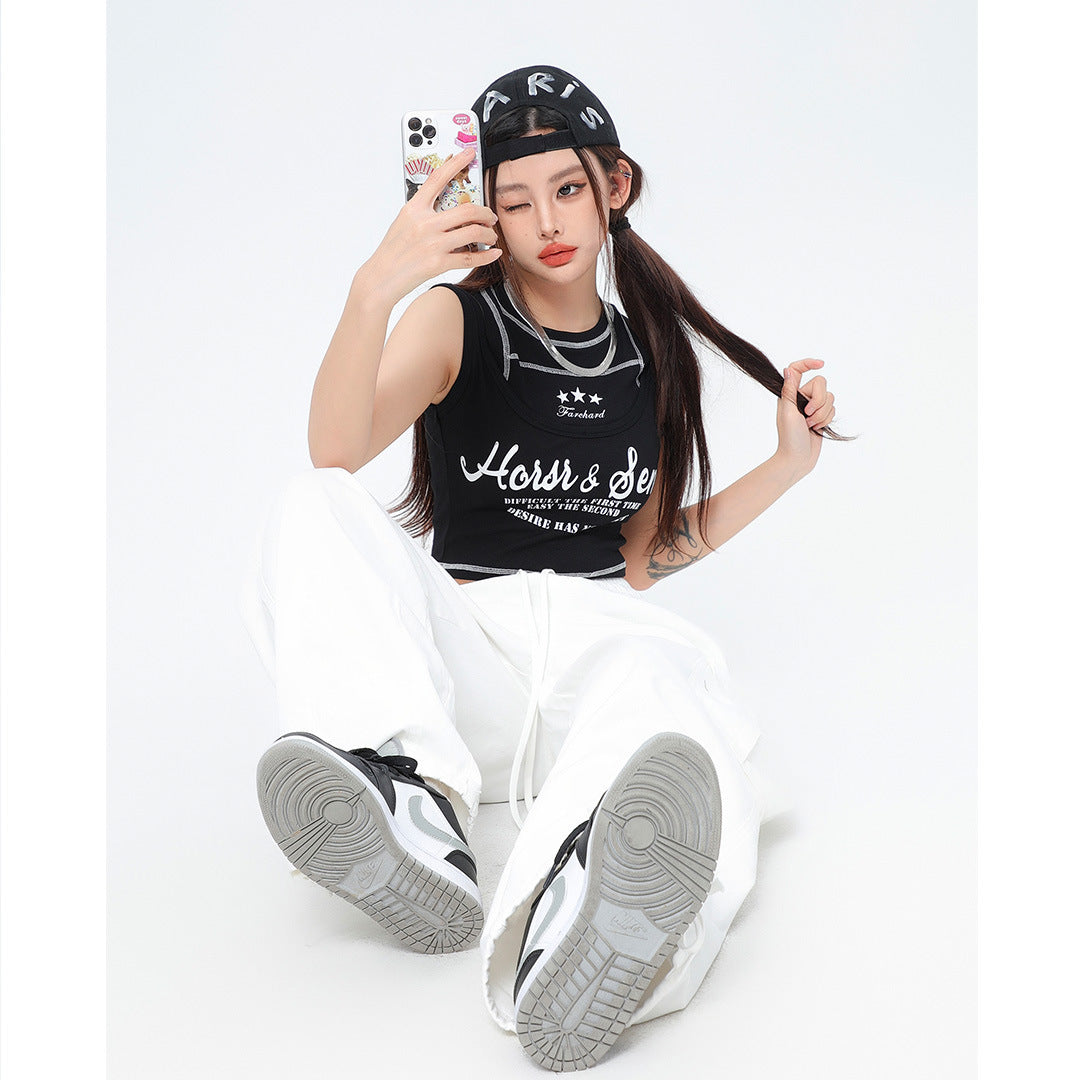 Women's Letter Halter Short Sleeveless T-shirt