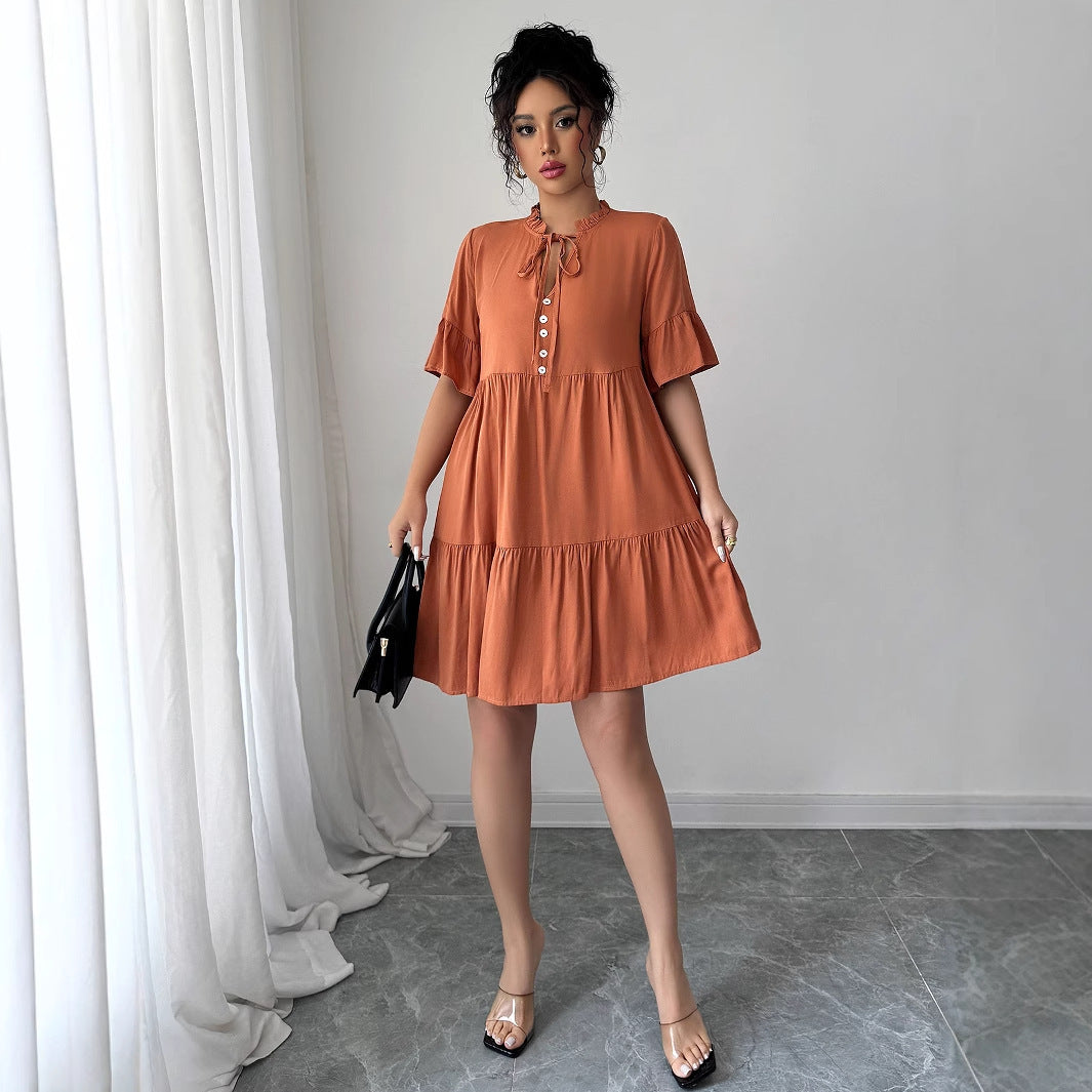High-grade Simple Style Lace-up Solid Color Dress Women