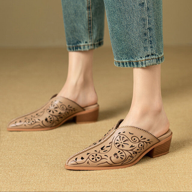 Top Layer Cowhide High Heel Non-slip Closed-toe Slippers