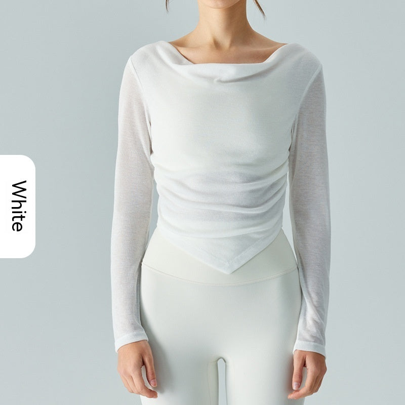 New Lightweight Breathable Yoga Blouse Asymmetric V-shaped Waist Pleating Swing Collar Sports Jacket