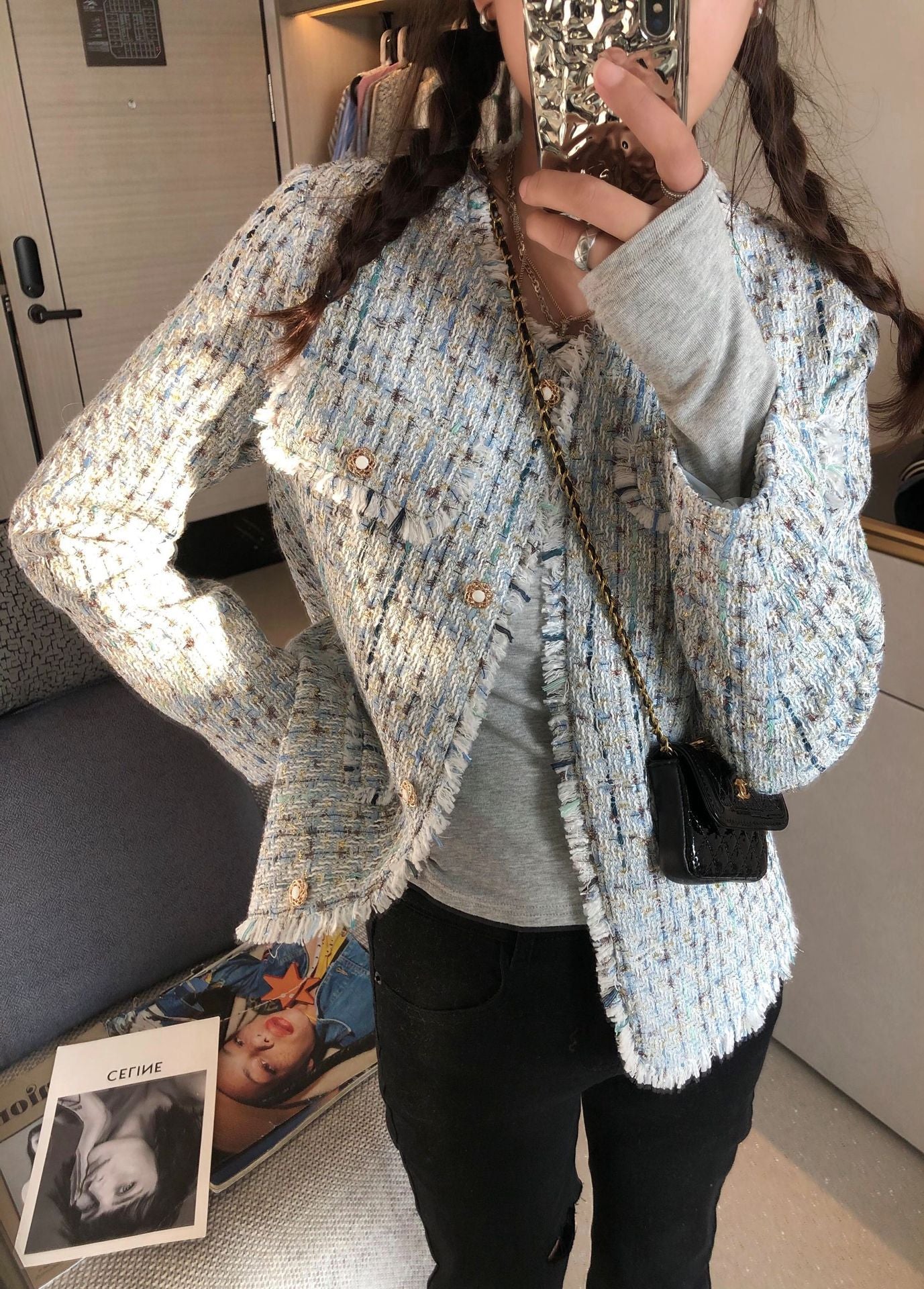 Rough Edged Tweed Casual Coat