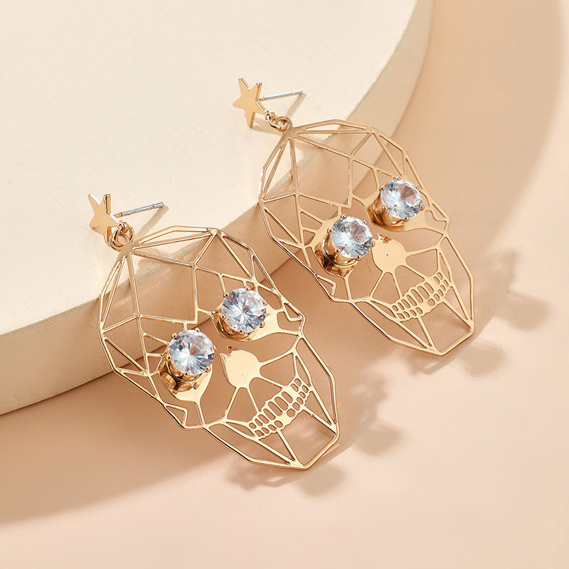 Funny Halloween Golden Skull Face Earrings Earrings