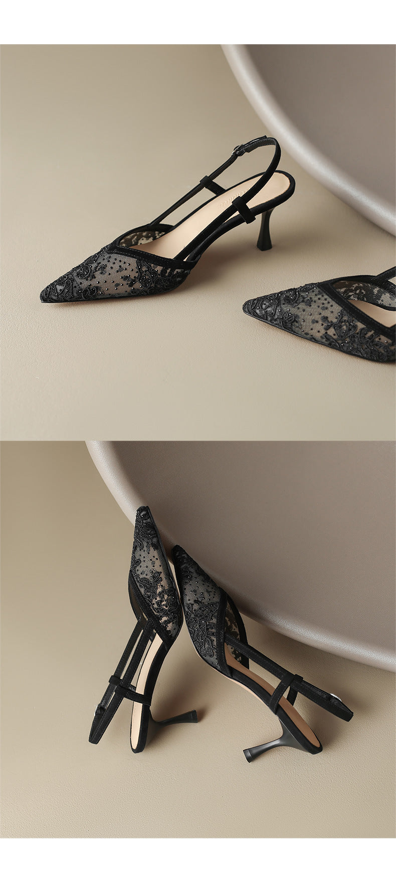 Stiletto Heel Pointed Sandals Mesh Back Empty High Heels