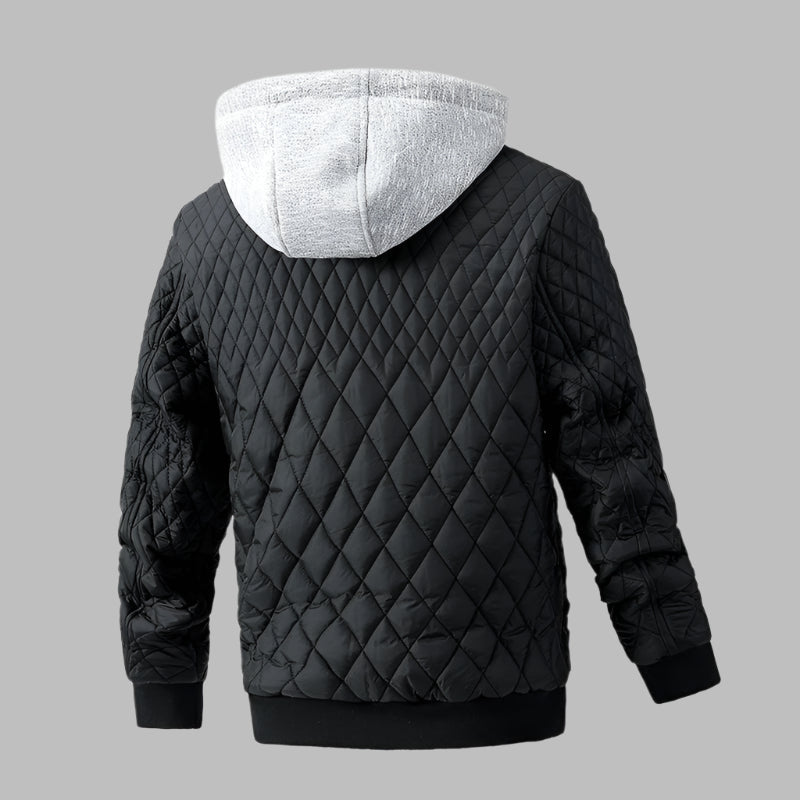 Men's Casual Jacket Quilted Cotton Removable Hood Jacket