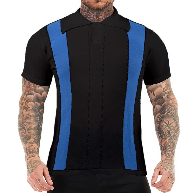 Men's White Striped Slim-fit Short-sleeved Sweater