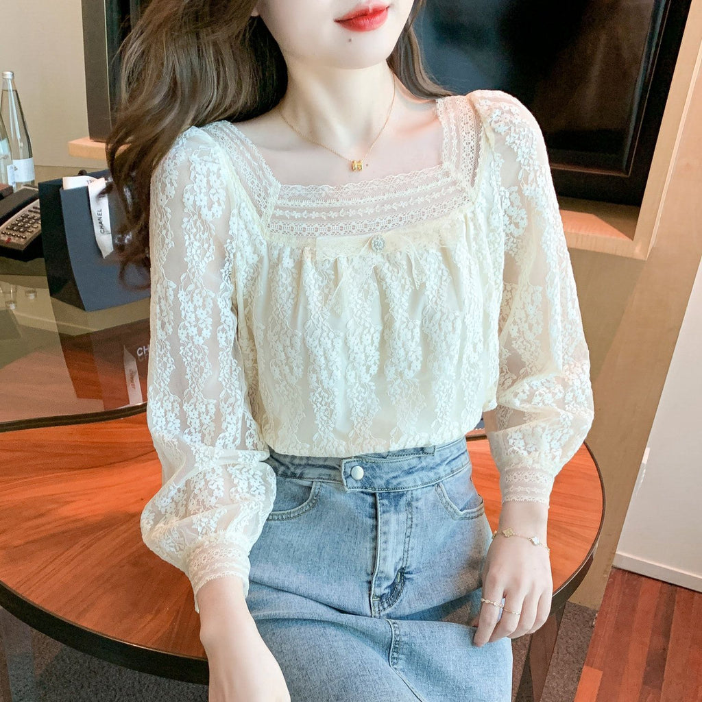 Autumn And Winter Square Collar Chiffon Shirt