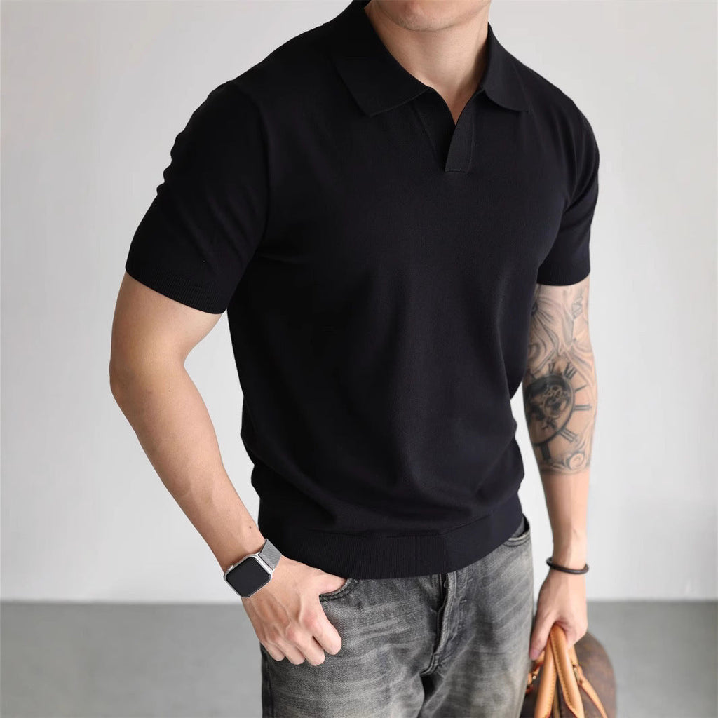 Lightly Mature Summer Ice Silk Men's Lapel Knitwear