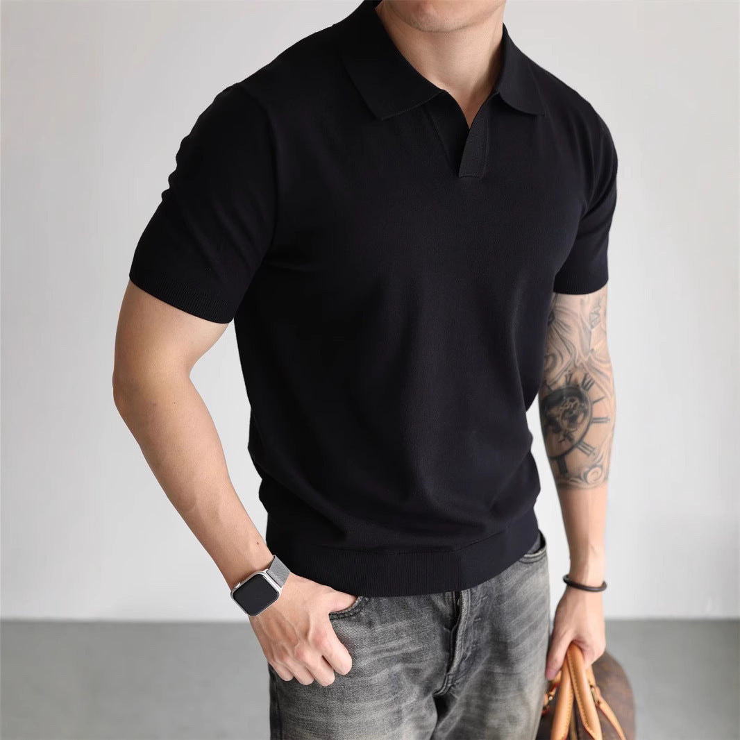 Lightly Mature Summer Ice Silk Men's Lapel Knitwear