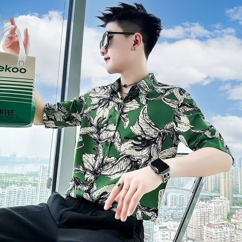 Printed Shirt Men's High-grade Short-sleeved Summer Ins Ruoshuai
