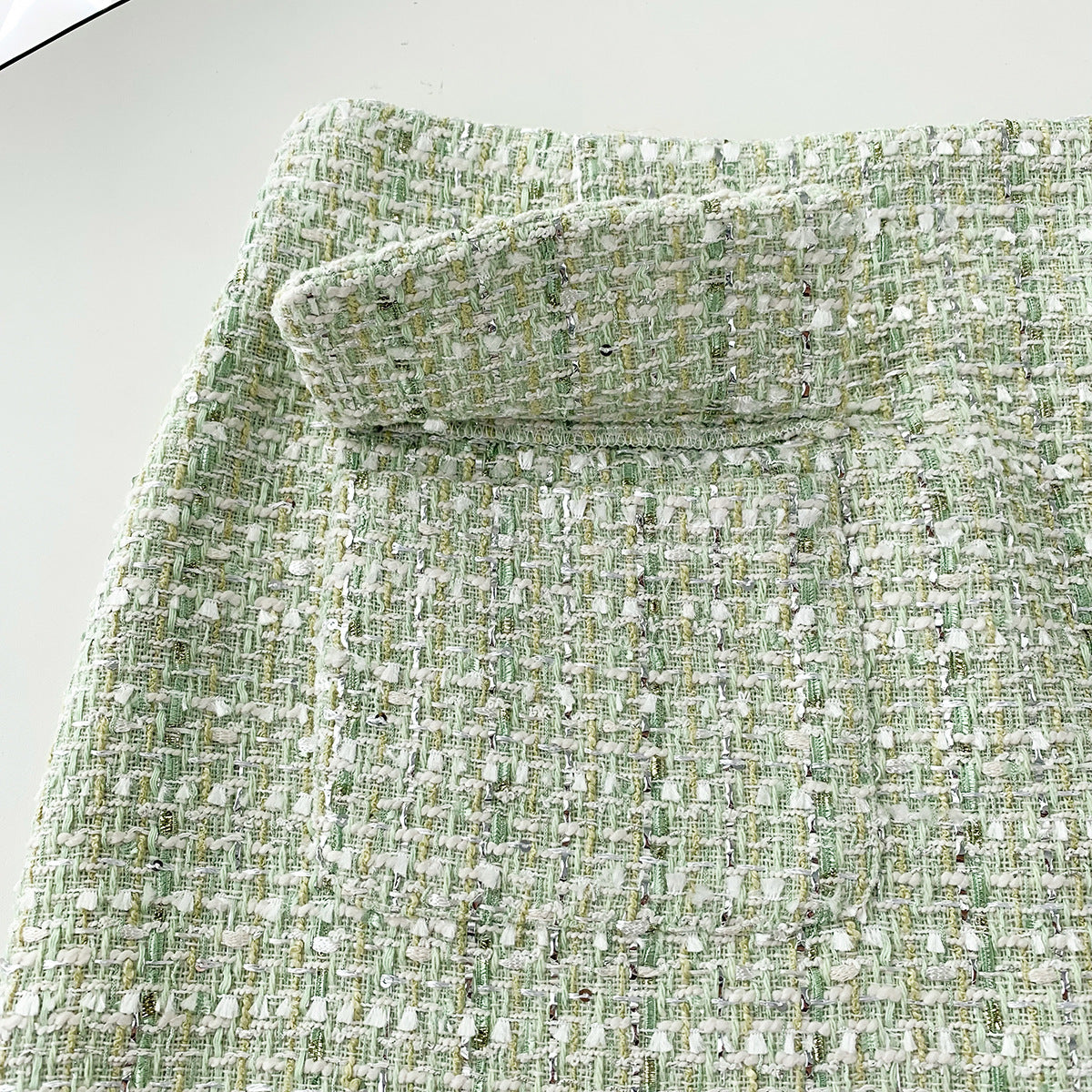 Light Green Tweed Glossy Lace Collar Jacket