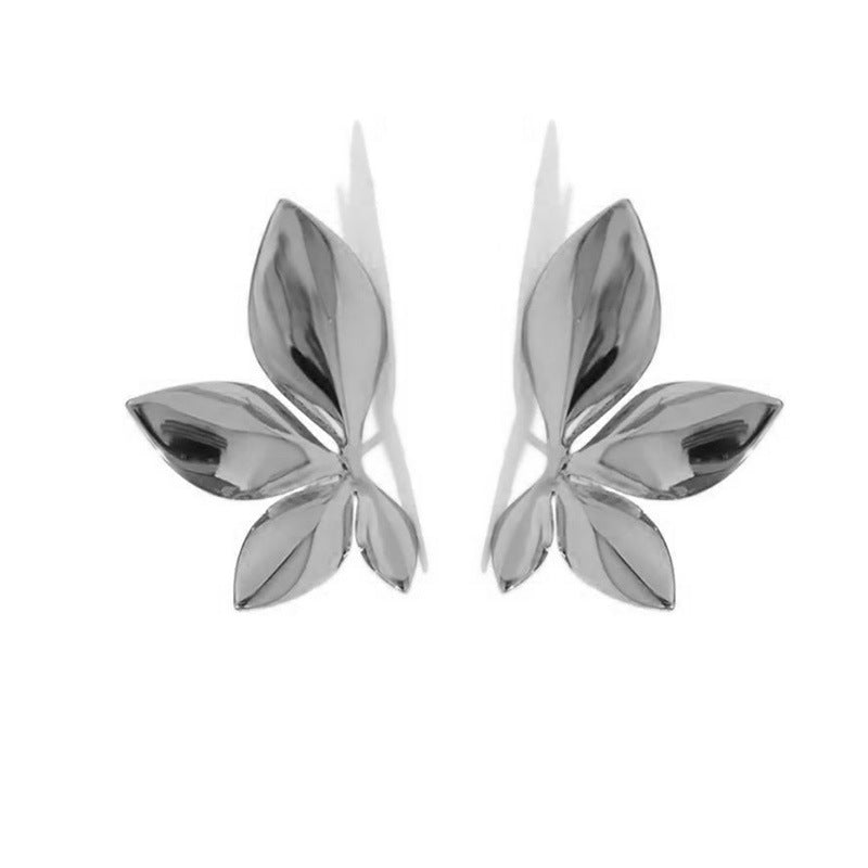 European And American Niche Glossy Flowers Leaf-shapepd Stud Earrings