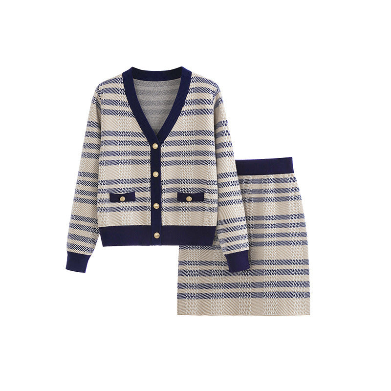 Autumn And Winter Classic Style Knitted Two-piece Suit Skirt Women's Cardigan Half-length Fashion Casual