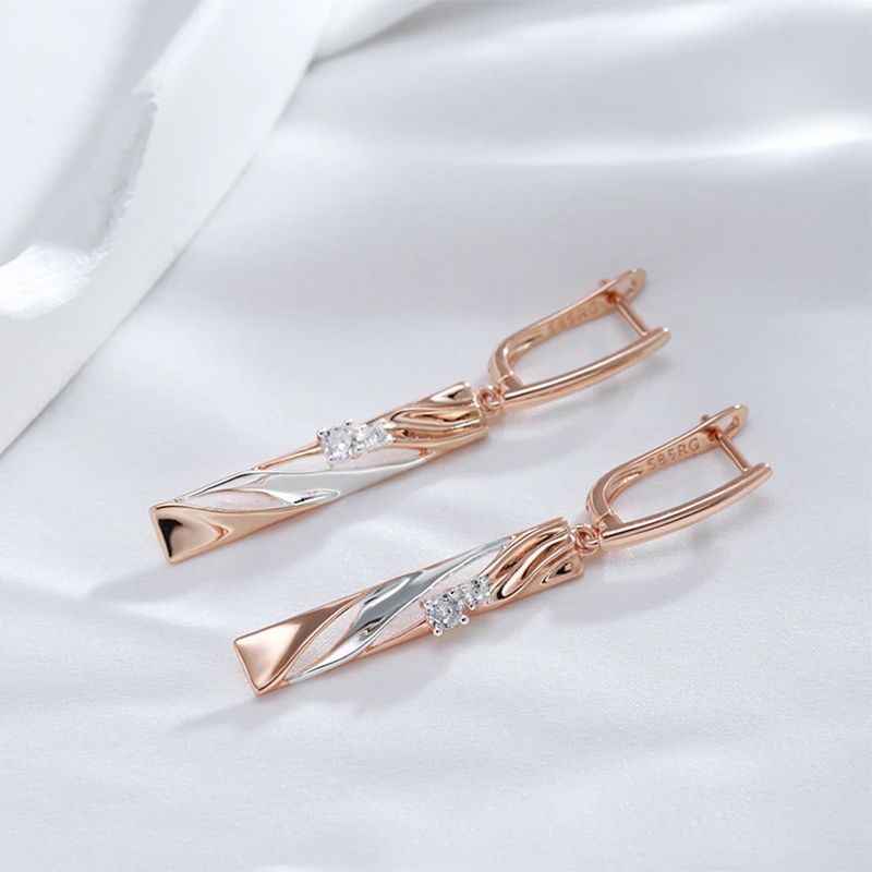 Luxury Long Color Separation Pendant Commuter's All-matching 585 Rose Gold Simulation Earrings