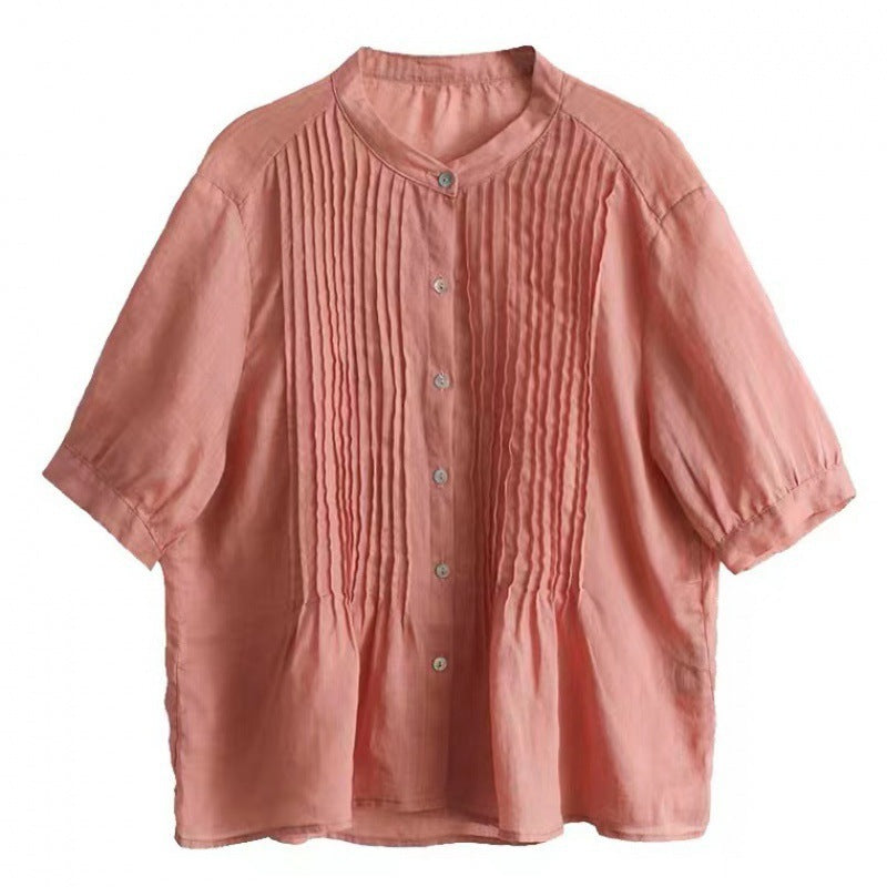 Middle-aged Artistic Retro Women's Cotton And Linen Short-sleeved Shirt