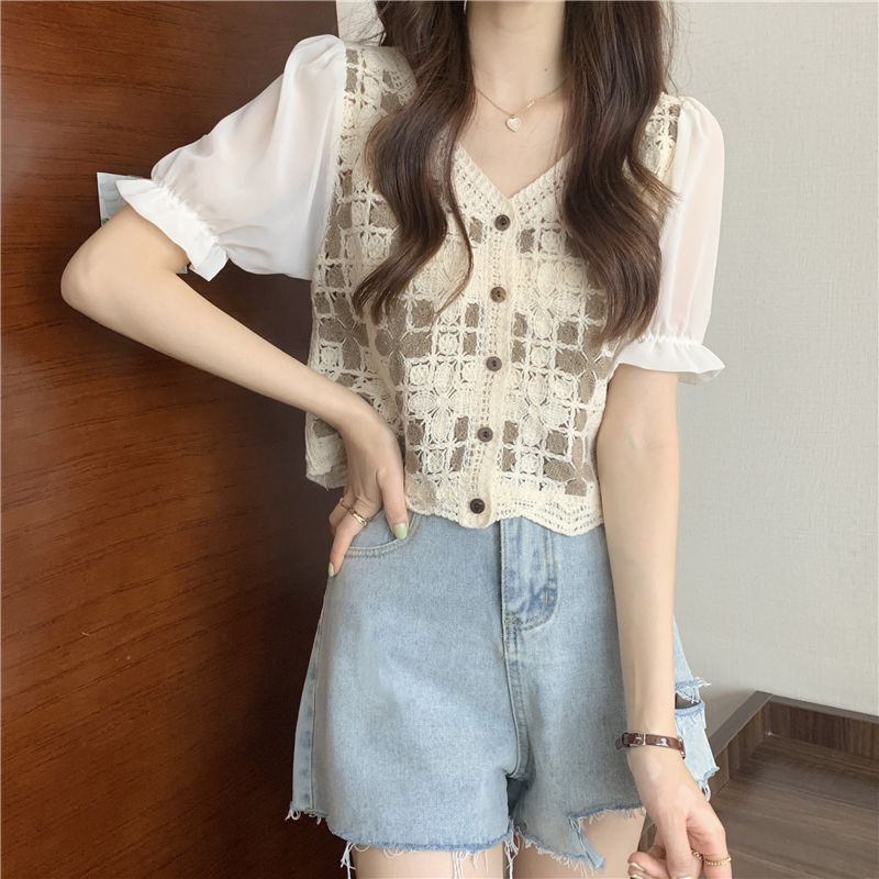 Hollow Lace Shirt Spring Fashion Long Sleeve Stitching
