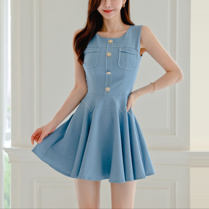 Temperament Waist-controlled Slimming And Fashionable Lotus Leaf Swing Dress