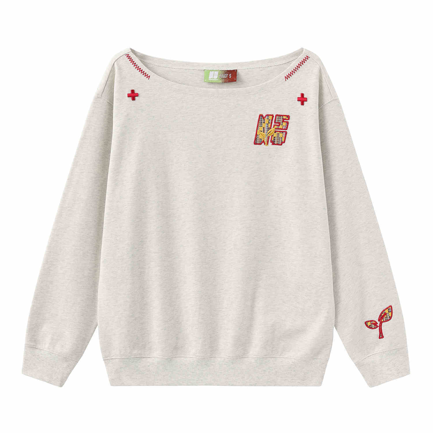 Women's Paste Cloth Embroidery Slant Shoulder Loose Long Sleeve Top