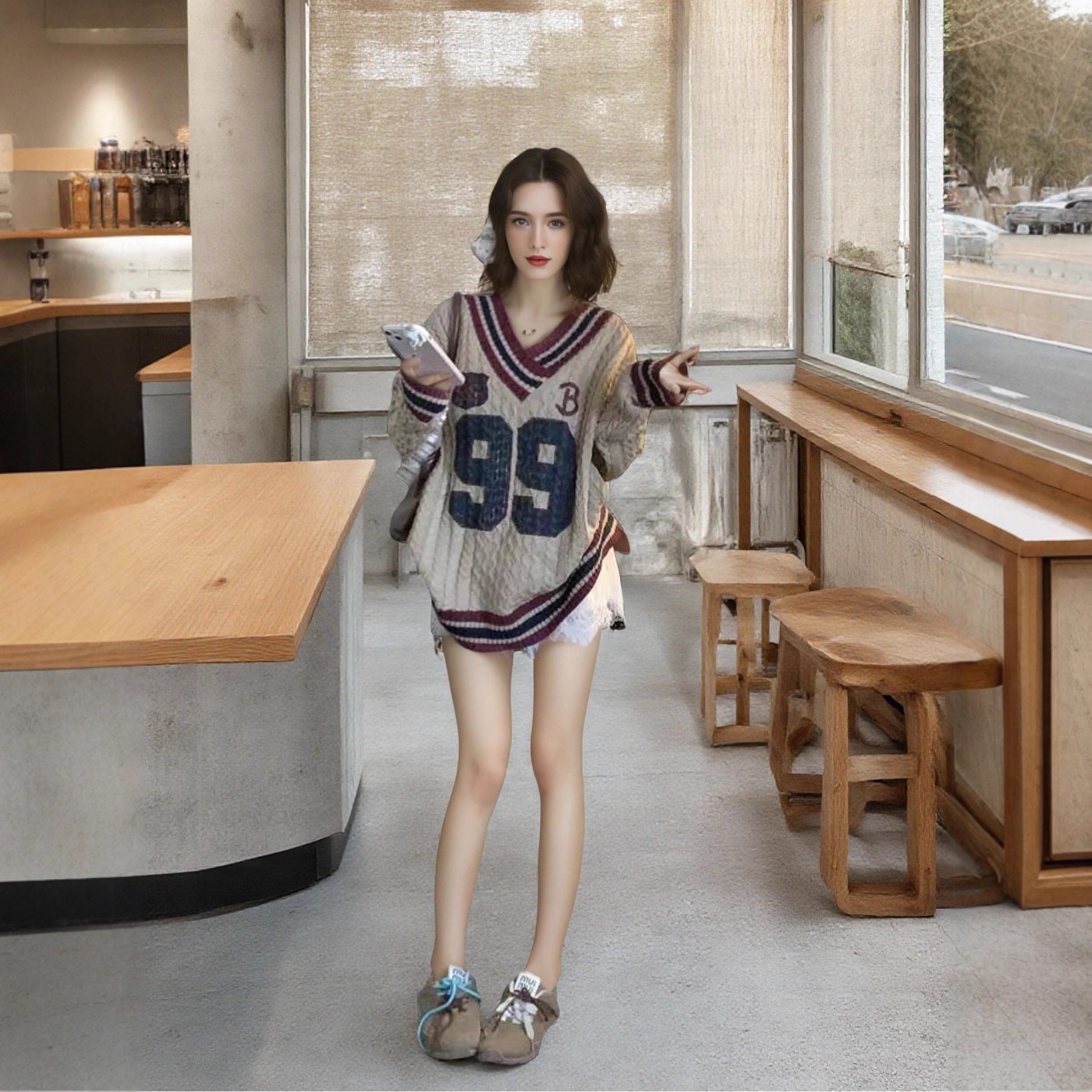 Women's Casual Loose Printed All-matching Lazy Feeling Collar Sweater