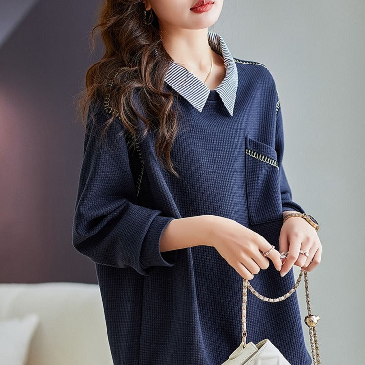 Polo Collar False Two-piece Sweaters Women's Spring And Autumn