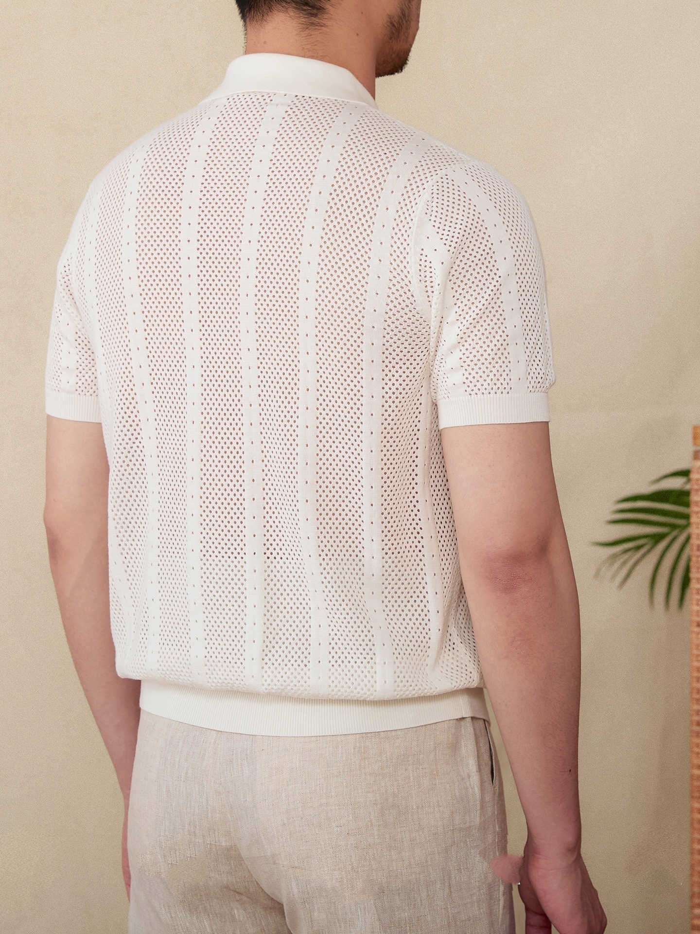 Short Sleeve Lapel Cardigan Breathable Stripes Knitted Casual Shirt Men