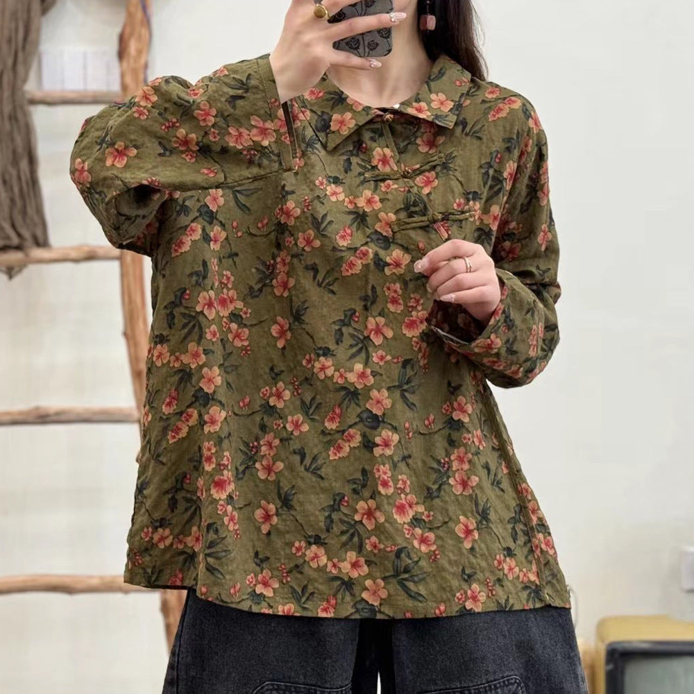 New Chinese Style Shirt Women's Oblique Button Collar Chinese Knot Button Top