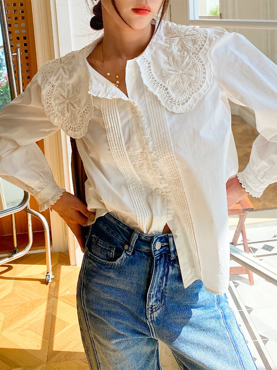 Doll Collar French Style Puff Sleeve White Shirt