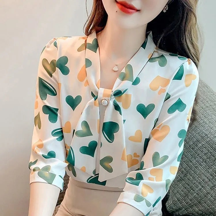Three-quarter Sleeve Printed Chiffon Shirt Design Sense