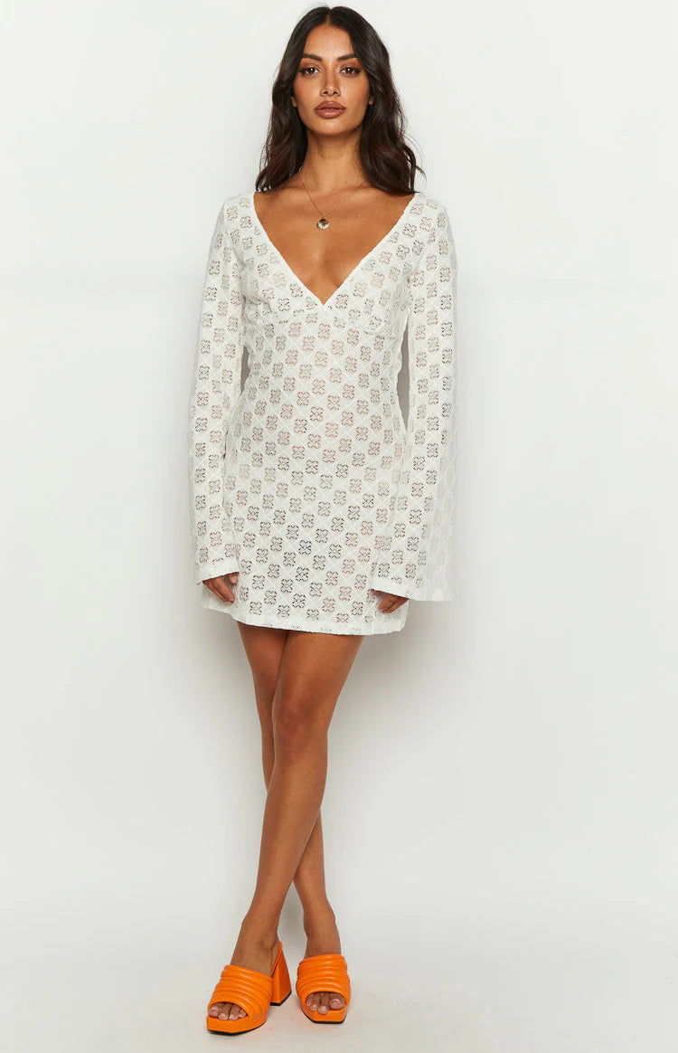 Izara White Long Sleeve Mini Dress