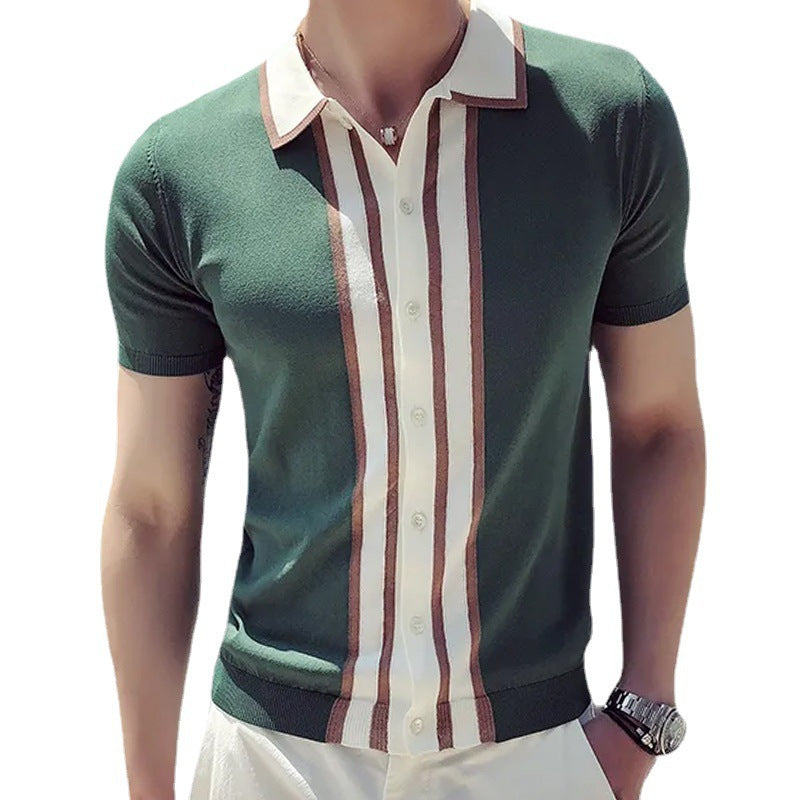 Men's Short-sleeved Lapel Color Matching POLO Sweater
