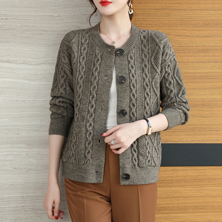 Cable-knit Sweater Cardigan For Women Outer Match Short Autumn And Winter