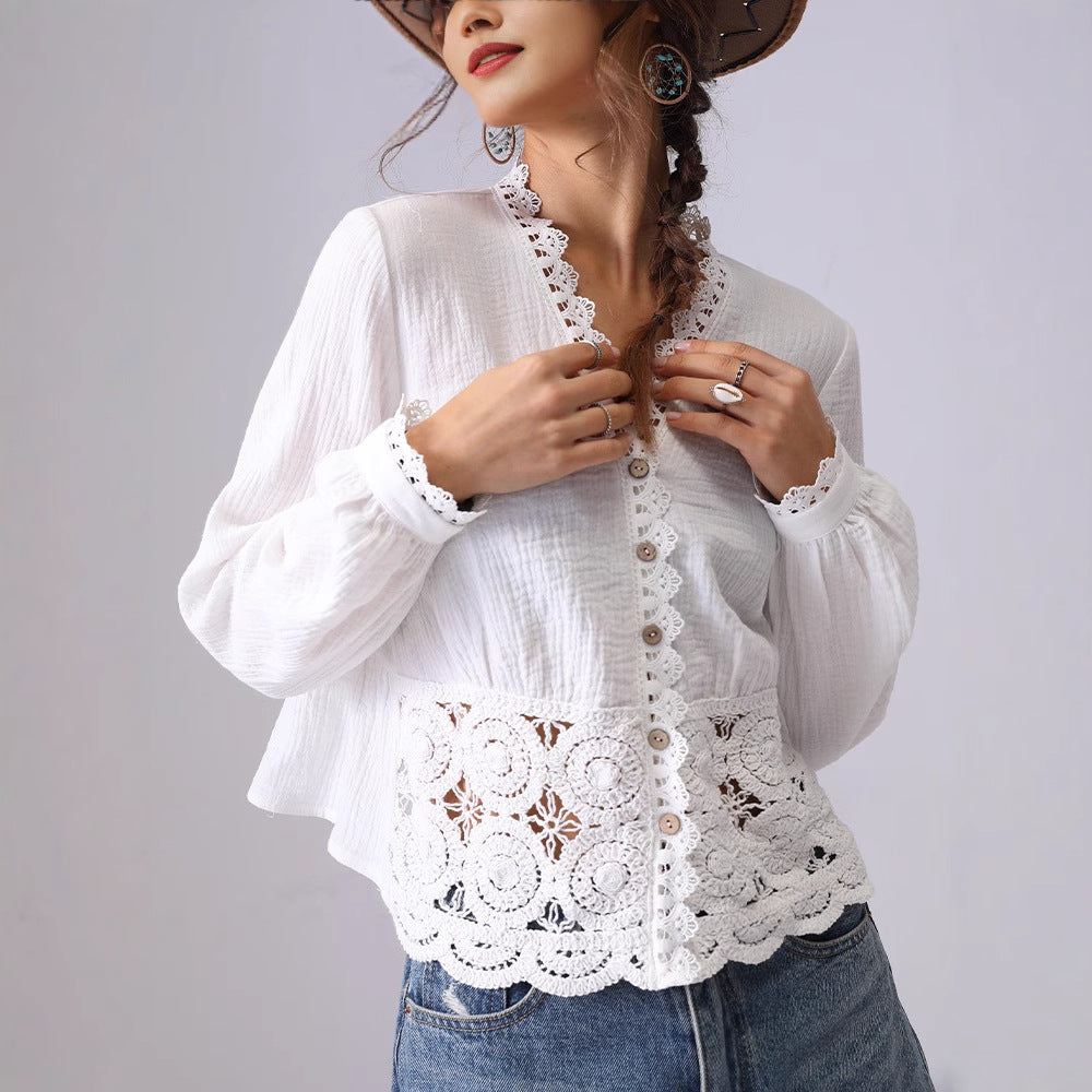Women's French Hollow Lace Loose Shirt