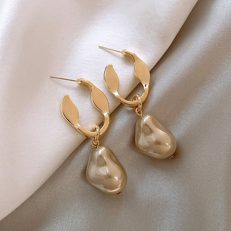 Silver Needle Irregular Baroque Artificial Pearl Earrings Ear Studs Earrings