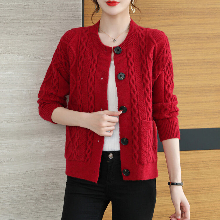 Cable-knit Sweater Cardigan For Women Outer Match Short Autumn And Winter