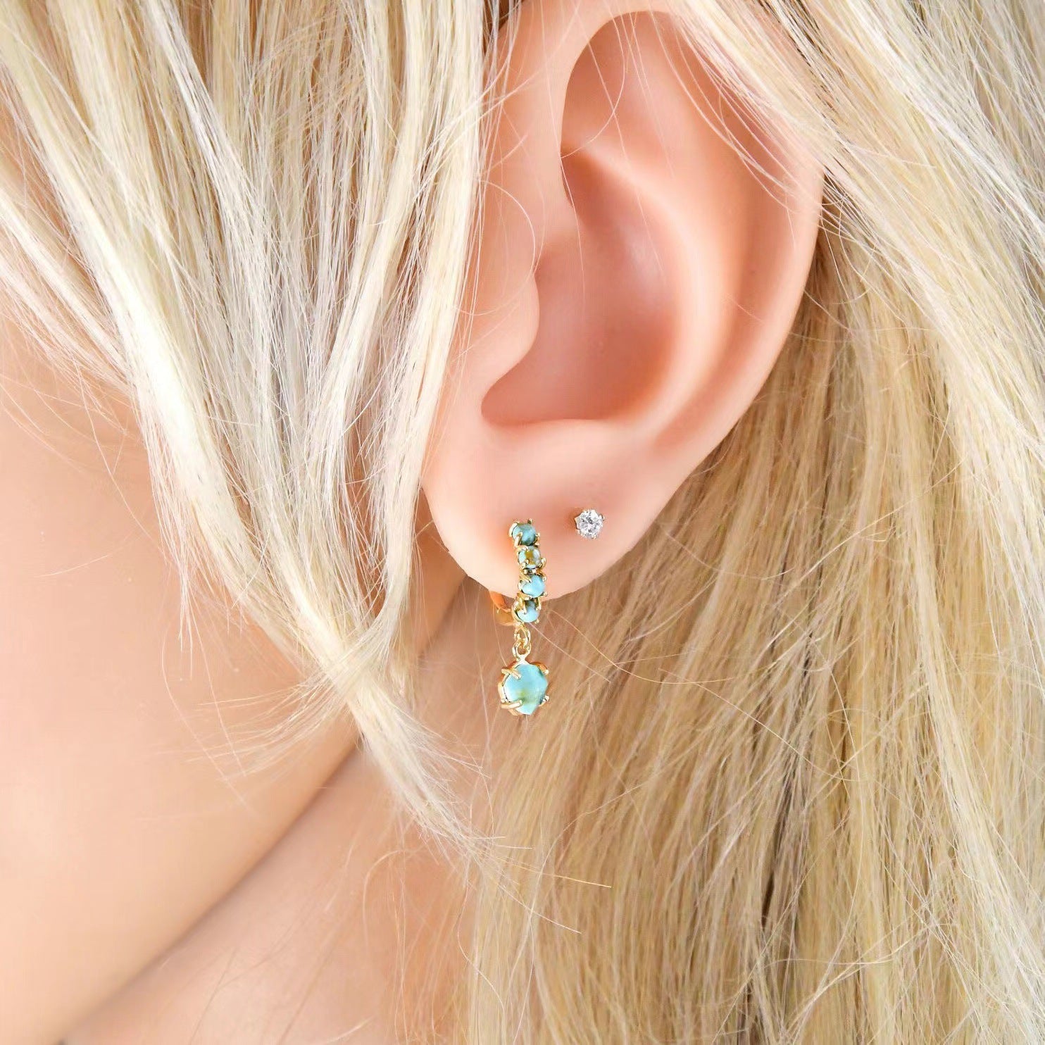Turquoise Encircling Ear Ring With Embellished Stud Earrings