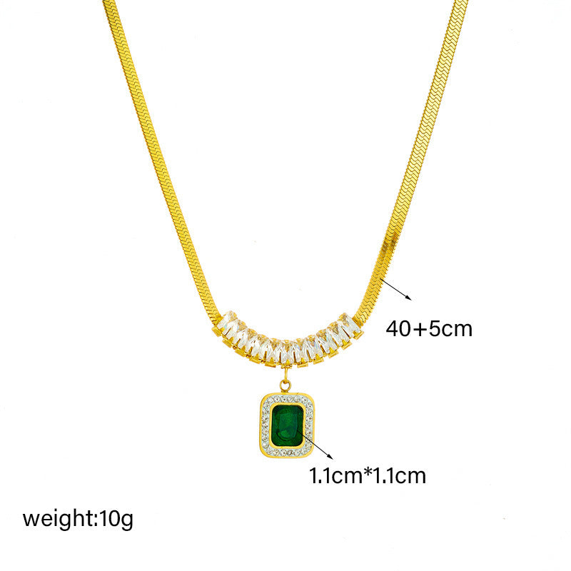 Emerald Cubic Sugar Zirconium Hanging Pendant Necklace And Earrings Suite