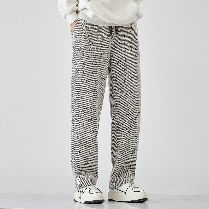 Chenille Slanted Stripe Casual Pants Men's Loose Wide-leg Pants Silver Silk Sweatpants