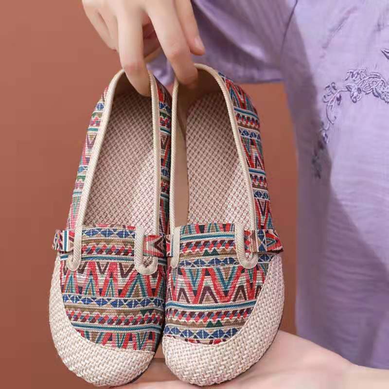 Cloth Shoes Women's Flat Heel Ethnic Style Shallow Mouth