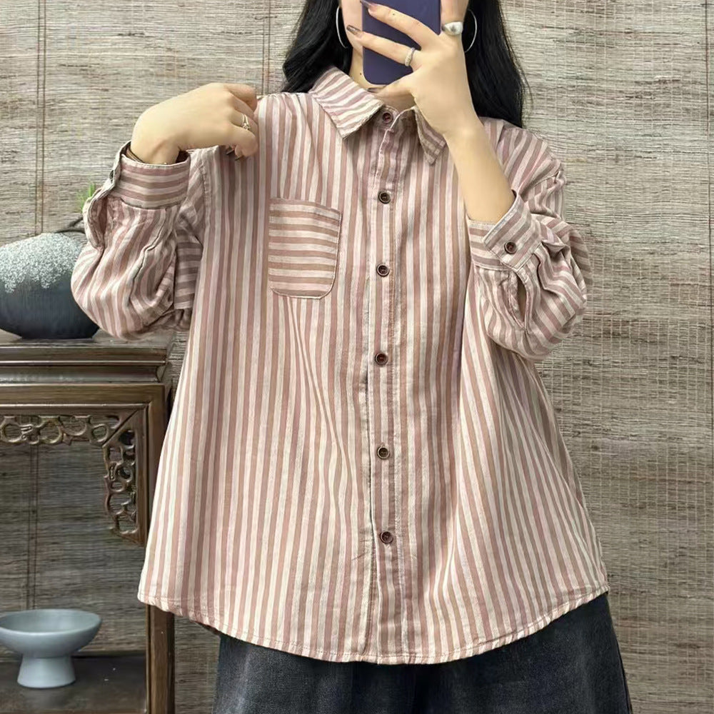 Artistic Cotton Yarn Small Plaid Shirt Women's Long Sleeve