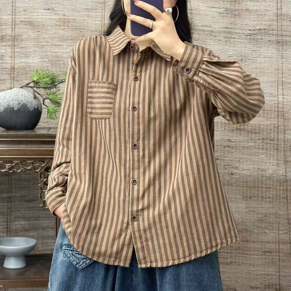 Artistic Cotton Yarn Small Plaid Shirt Women's Long Sleeve