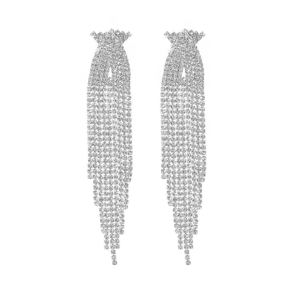 Luxury Sparkling Full Rhinestone Long Fringe Earrings