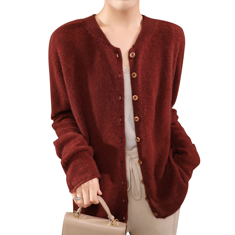 V-neck Knitted Cardigan Coat Solid Color Short Loose Sweater